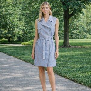 Calvin Klein Sleeveless Zip-Front Belted Dress – Light Blue